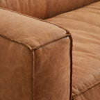 Canapé smoking en cuir véritable beige rouille