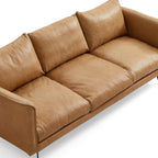 Canapé à dossier droit en cuir véritable couleur cognac