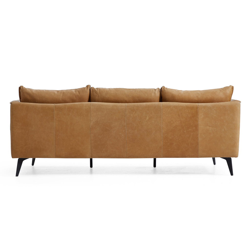 Canapé à dossier droit en cuir véritable couleur cognac