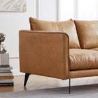 Canapé à dossier droit en cuir véritable couleur cognac