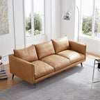 Canapé à dossier droit en cuir véritable couleur cognac