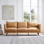 Canapé à dossier droit en cuir véritable couleur cognac