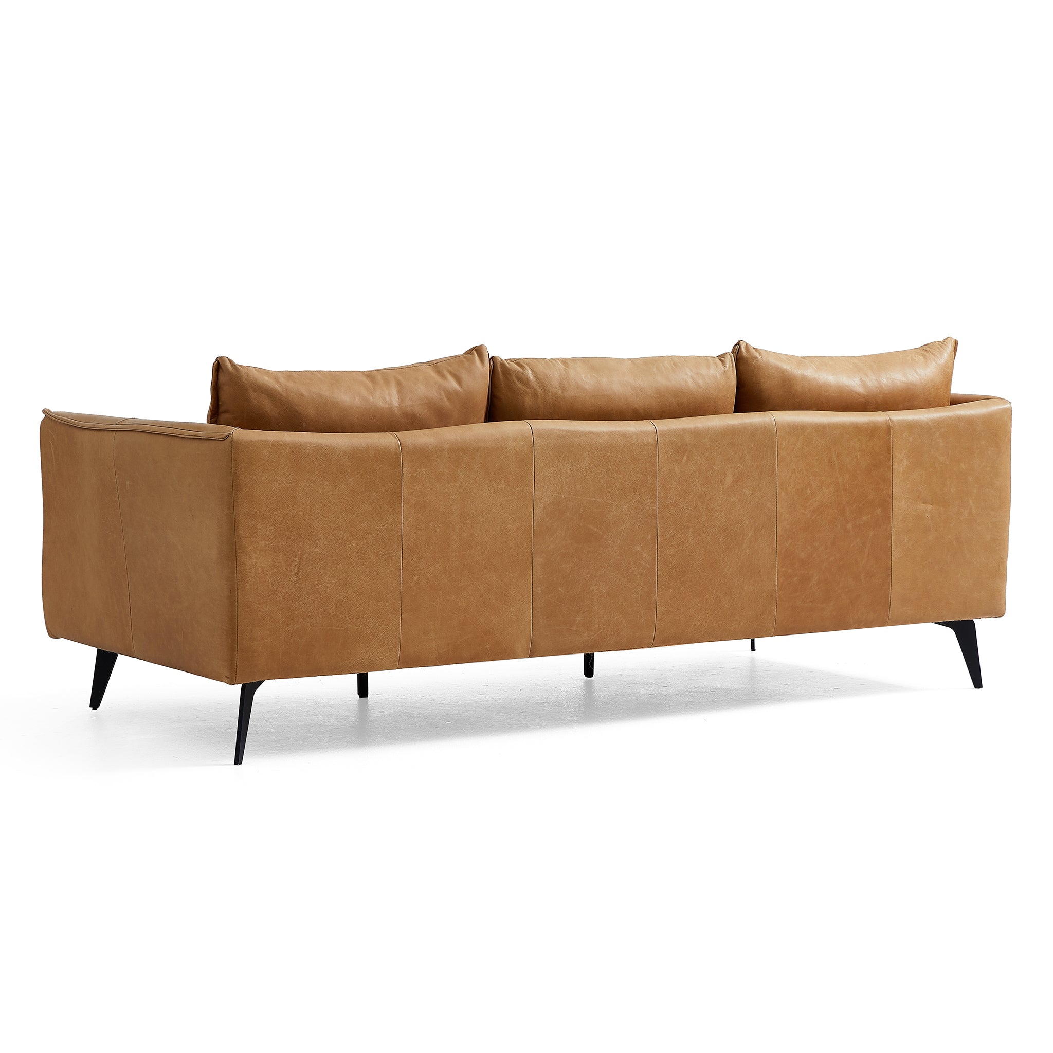 Canapé à dossier droit en cuir véritable couleur cognac