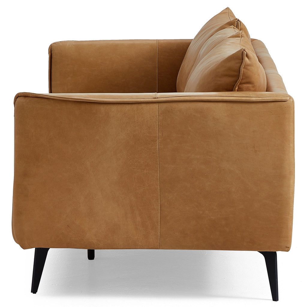 Canapé à dossier droit en cuir véritable couleur cognac