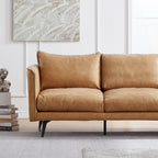 Canapé à dossier droit en cuir véritable couleur cognac