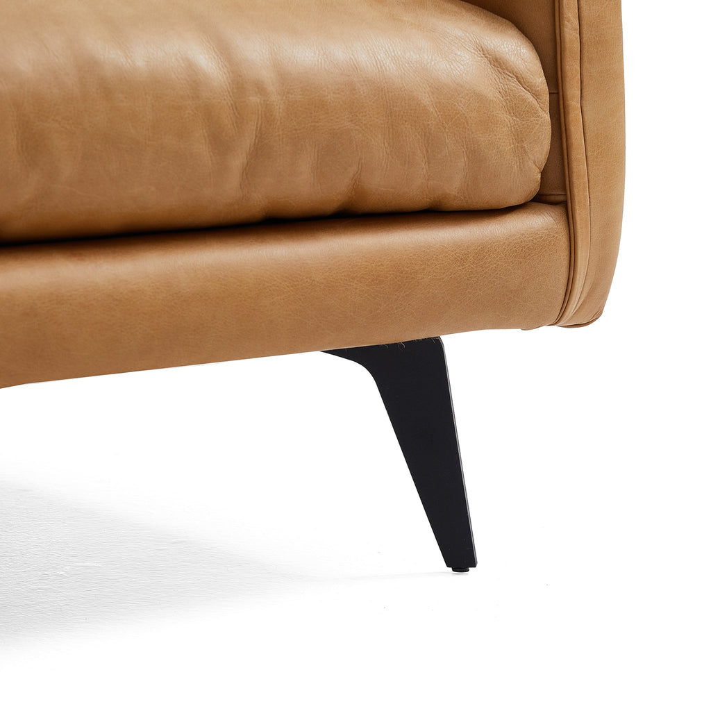 Canapé à dossier droit en cuir véritable couleur cognac