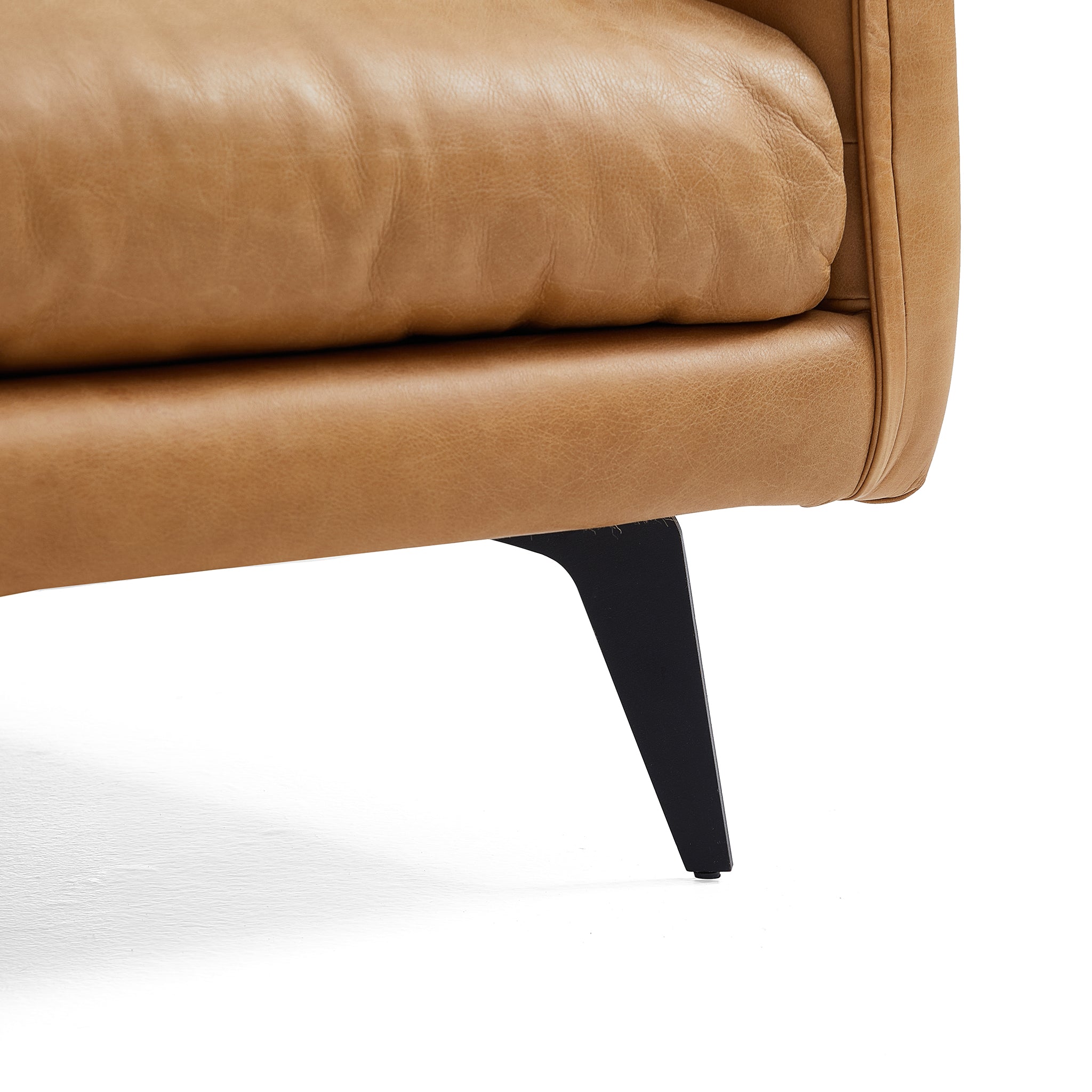 Canapé à dossier droit en cuir véritable couleur cognac