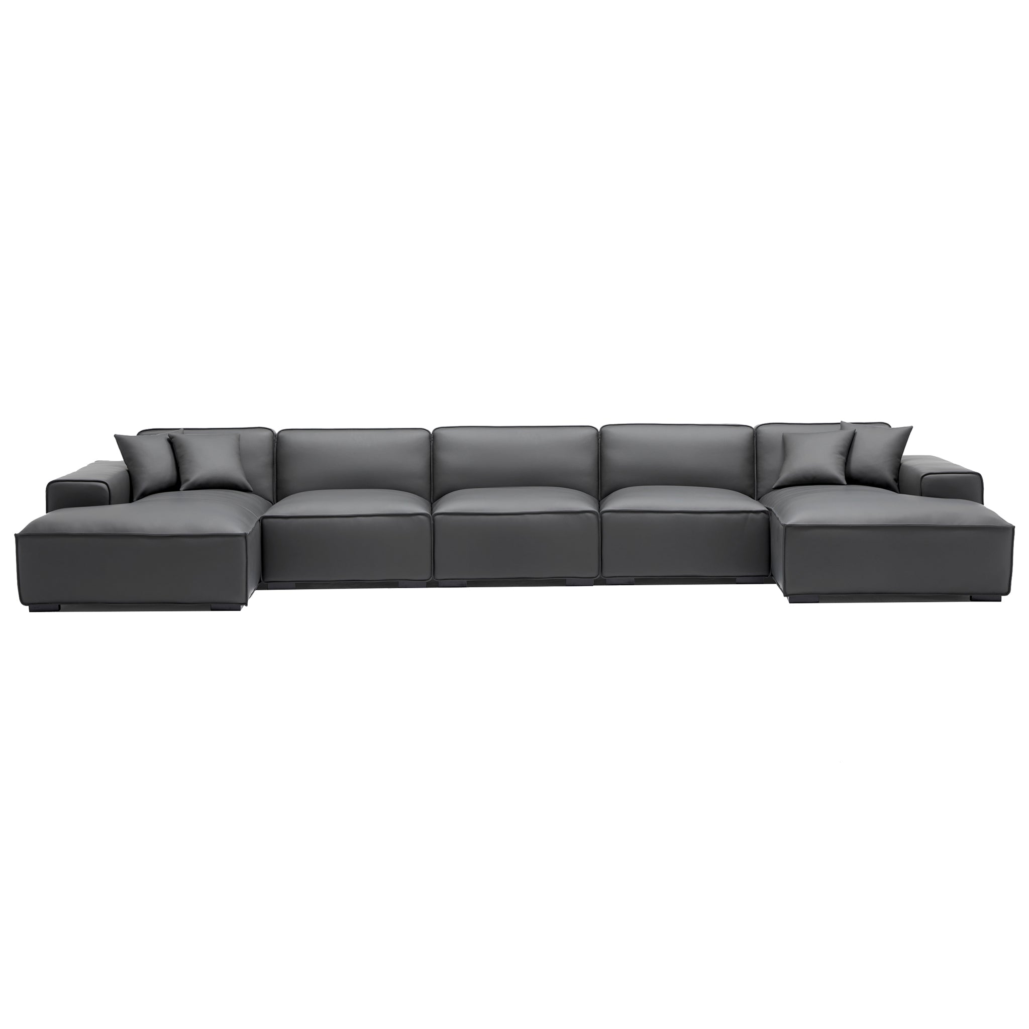 Canapé d'angle double modulaire en cuir noir Domus