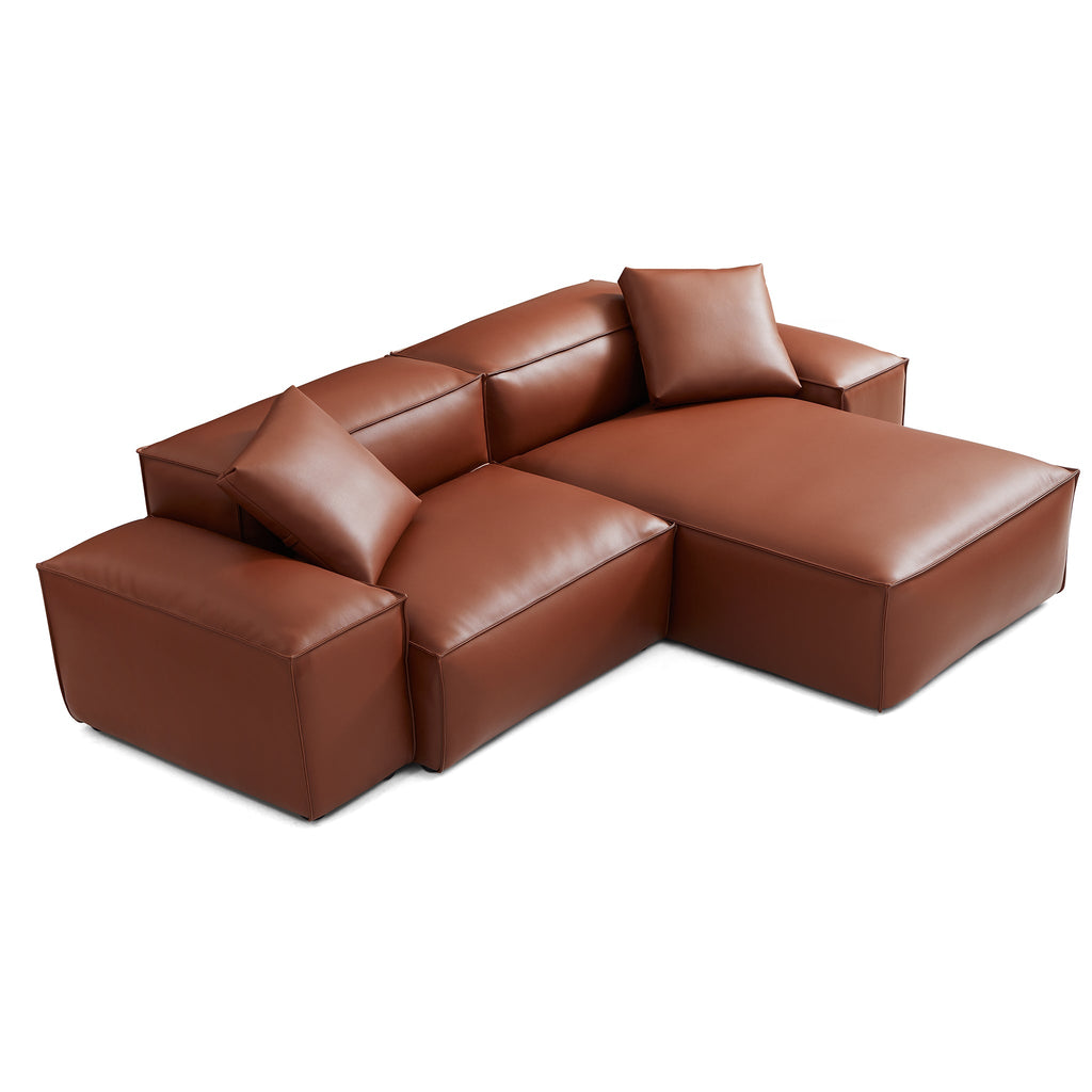 Canapé d'angle modulaire Cube en cuir véritable marron