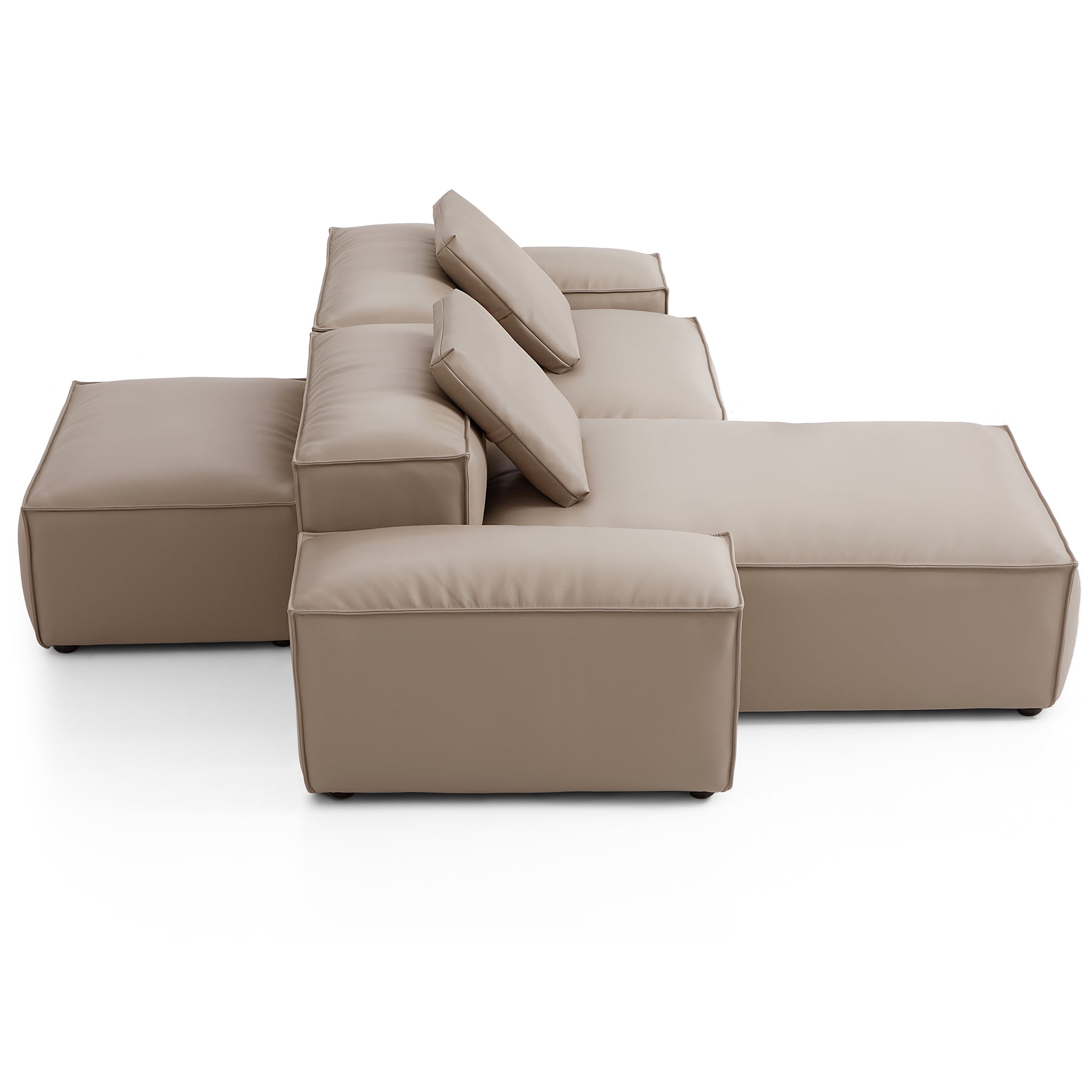 Canapé d'angle double face modulaire Cube en cuir véritable beige