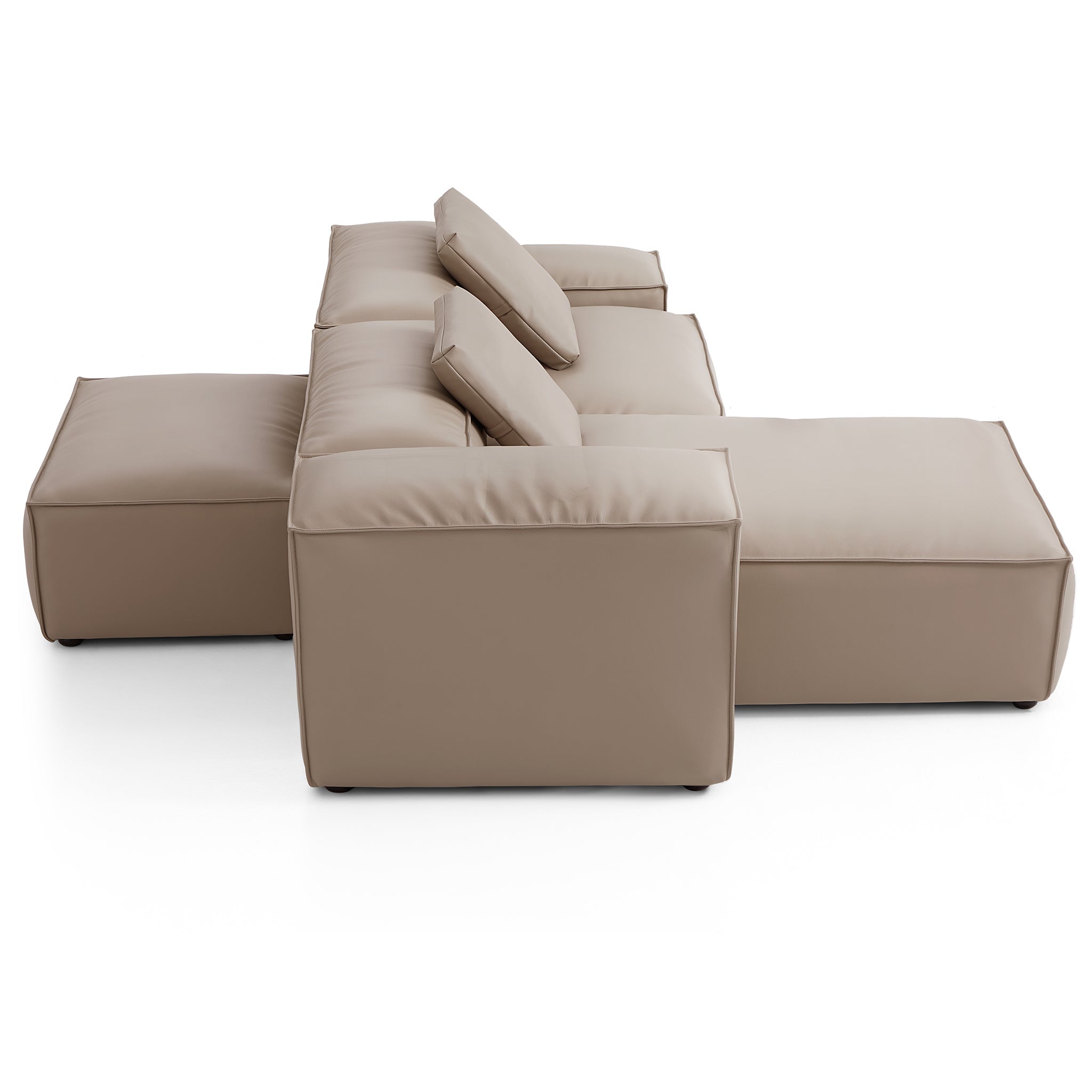 Canapé d'angle double face modulaire Cube en cuir véritable beige