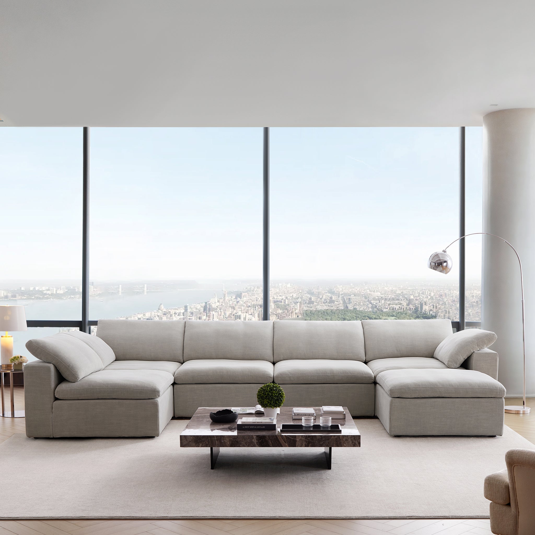 Canapé sectionnel et pouf Tender Wabi-Sabi blanc en forme de L