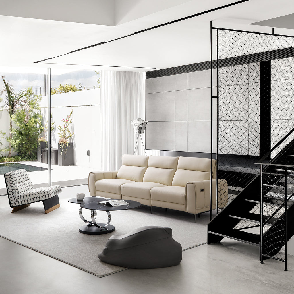 Canapé-lit inclinable électrique en cuir beige Louis