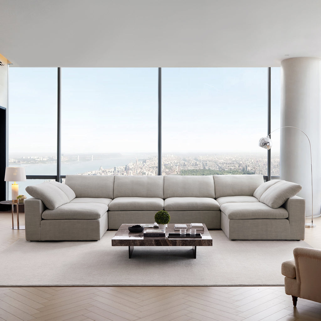 Canapé d'angle beige en forme de U Tender Wabi-Sabi avec extrémités ouvertes