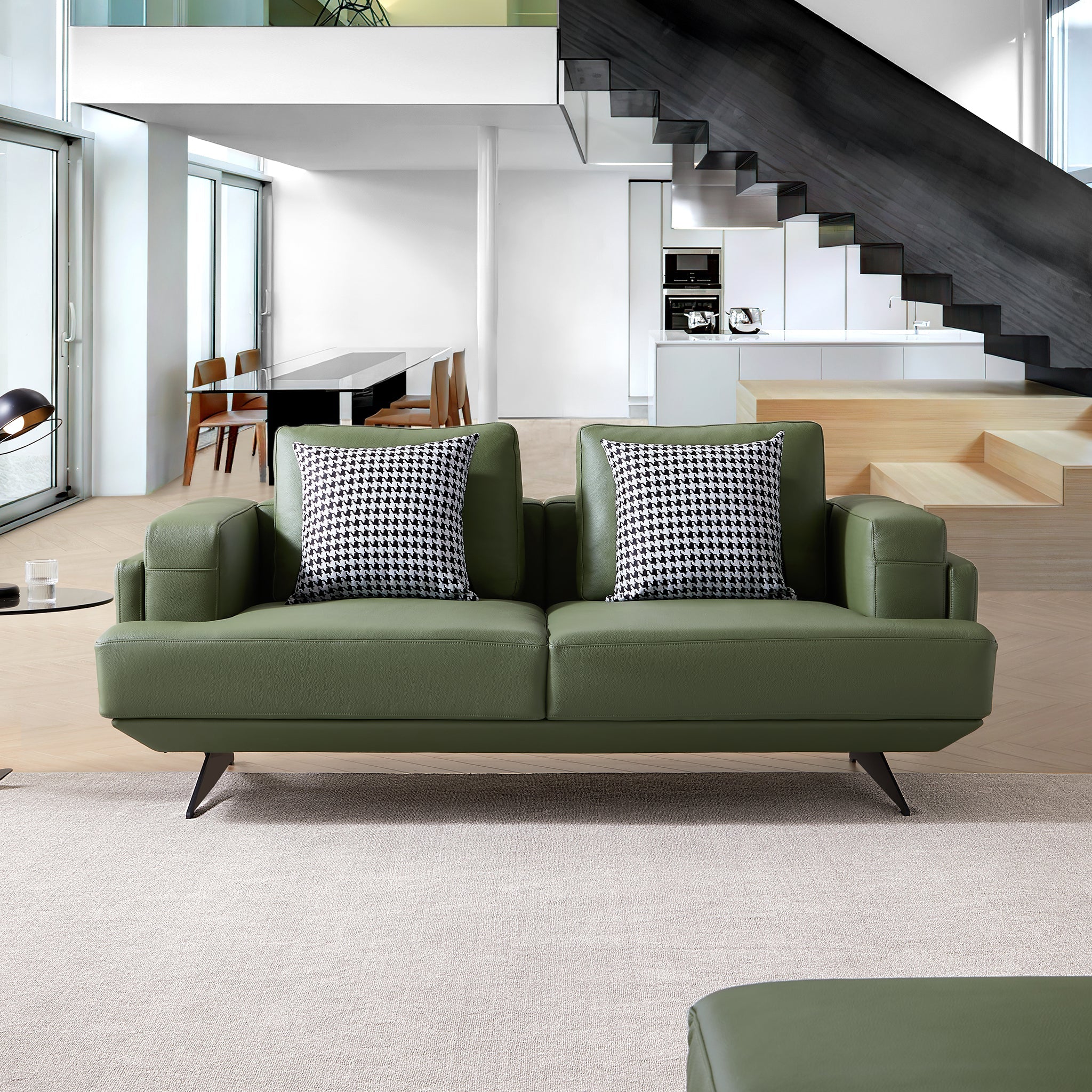 Canapé Olivia Green en cuir véritable pleine fleur