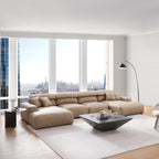 Canapé sectionnel double en cuir marron kaki