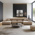 Canapé sectionnel double en cuir marron kaki