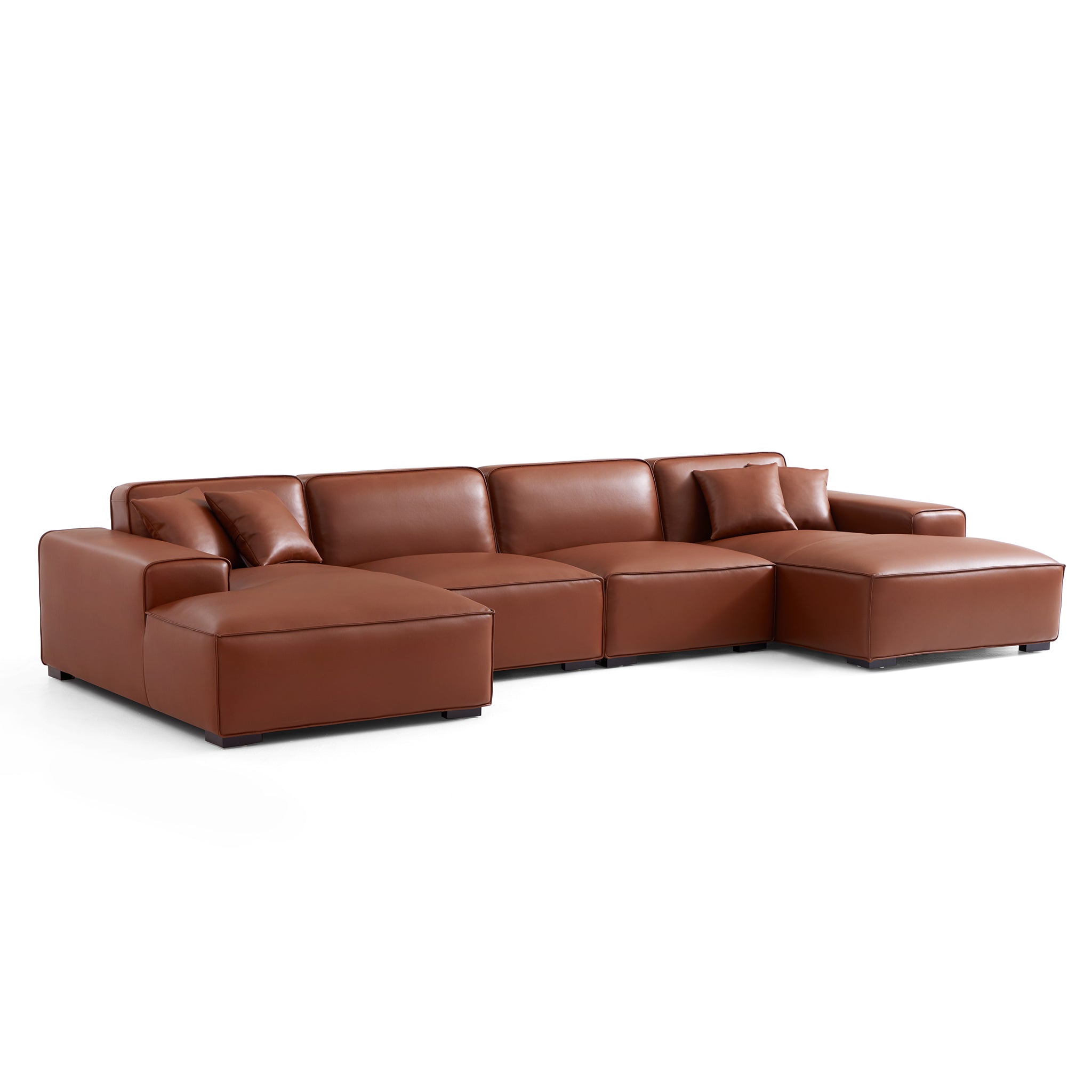 Canapé d'angle double modulaire en cuir marron Domus