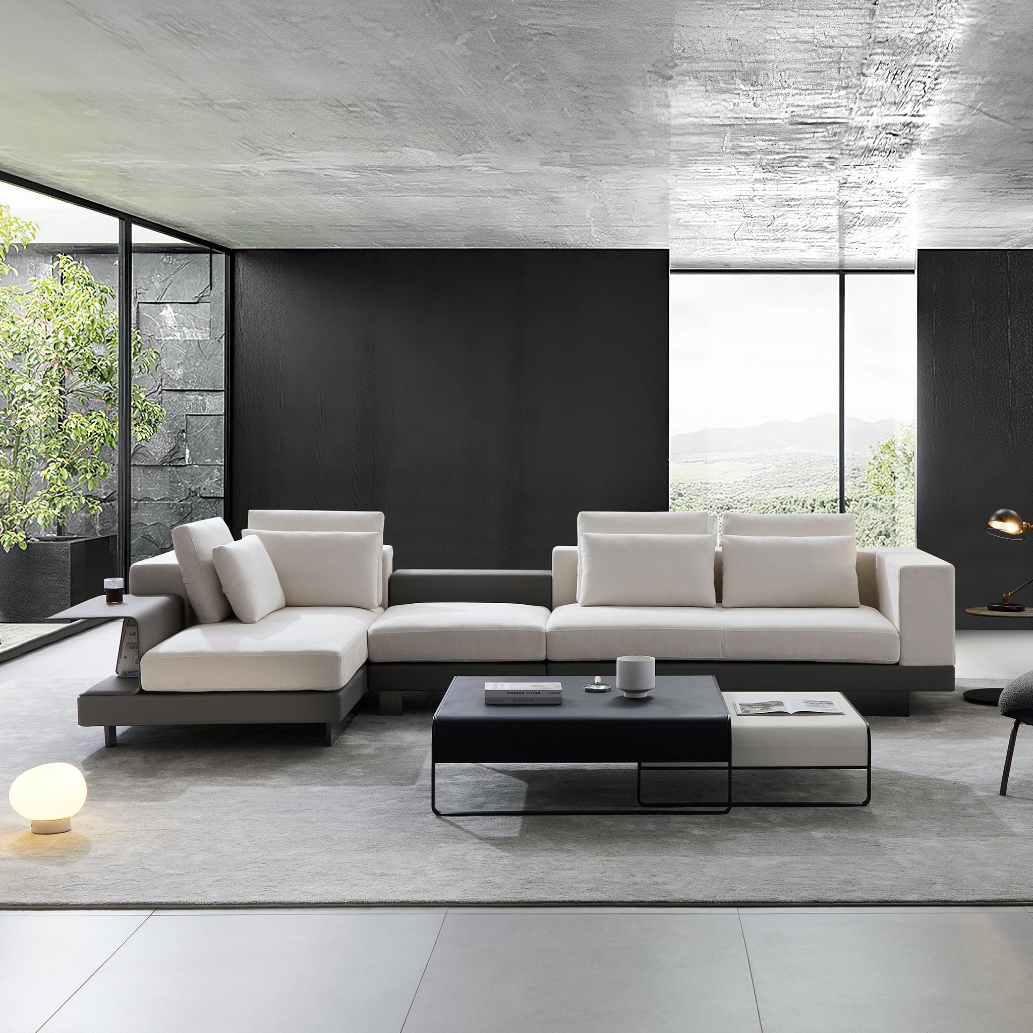 Canapé d'angle bleu minimaliste Connery