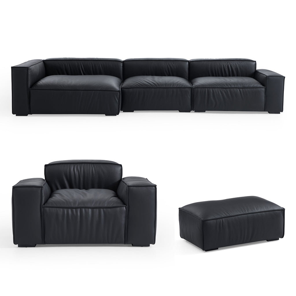 Ensemble de canapés sectionnels de luxe minimalistes en cuir noir