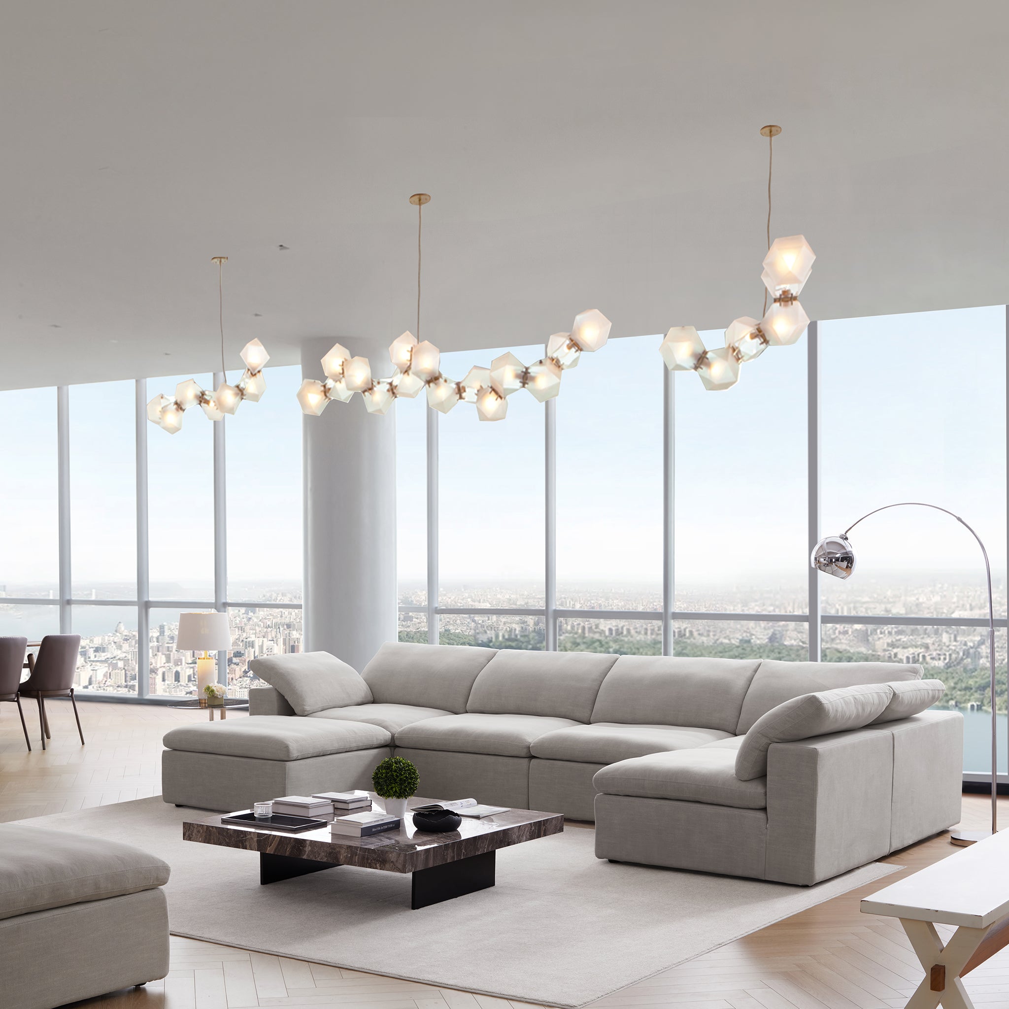 Canapé sectionnel et pouf Tender Wabi-Sabi blanc en forme de L