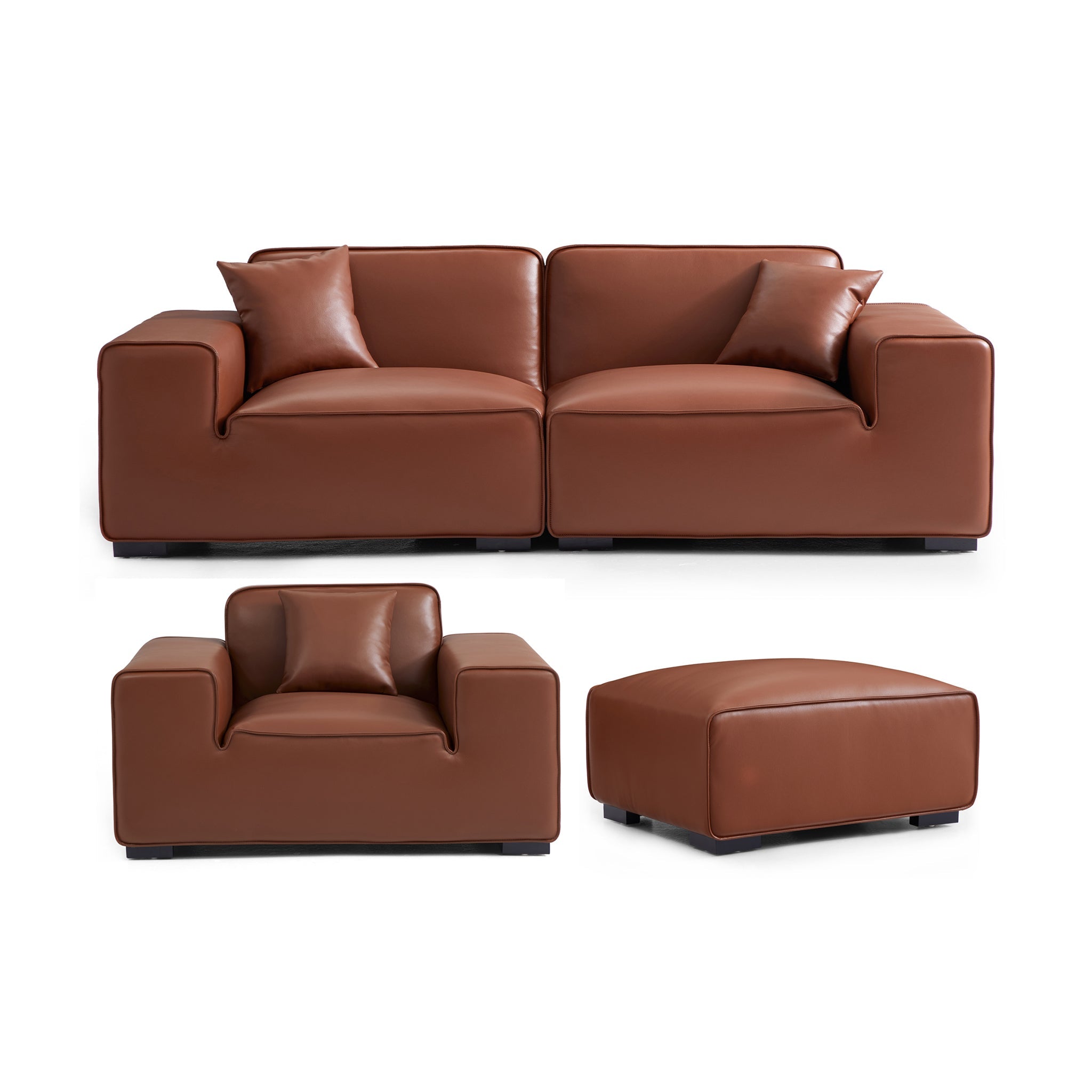 Ensemble de canapés modulaires en cuir gris foncé Domus