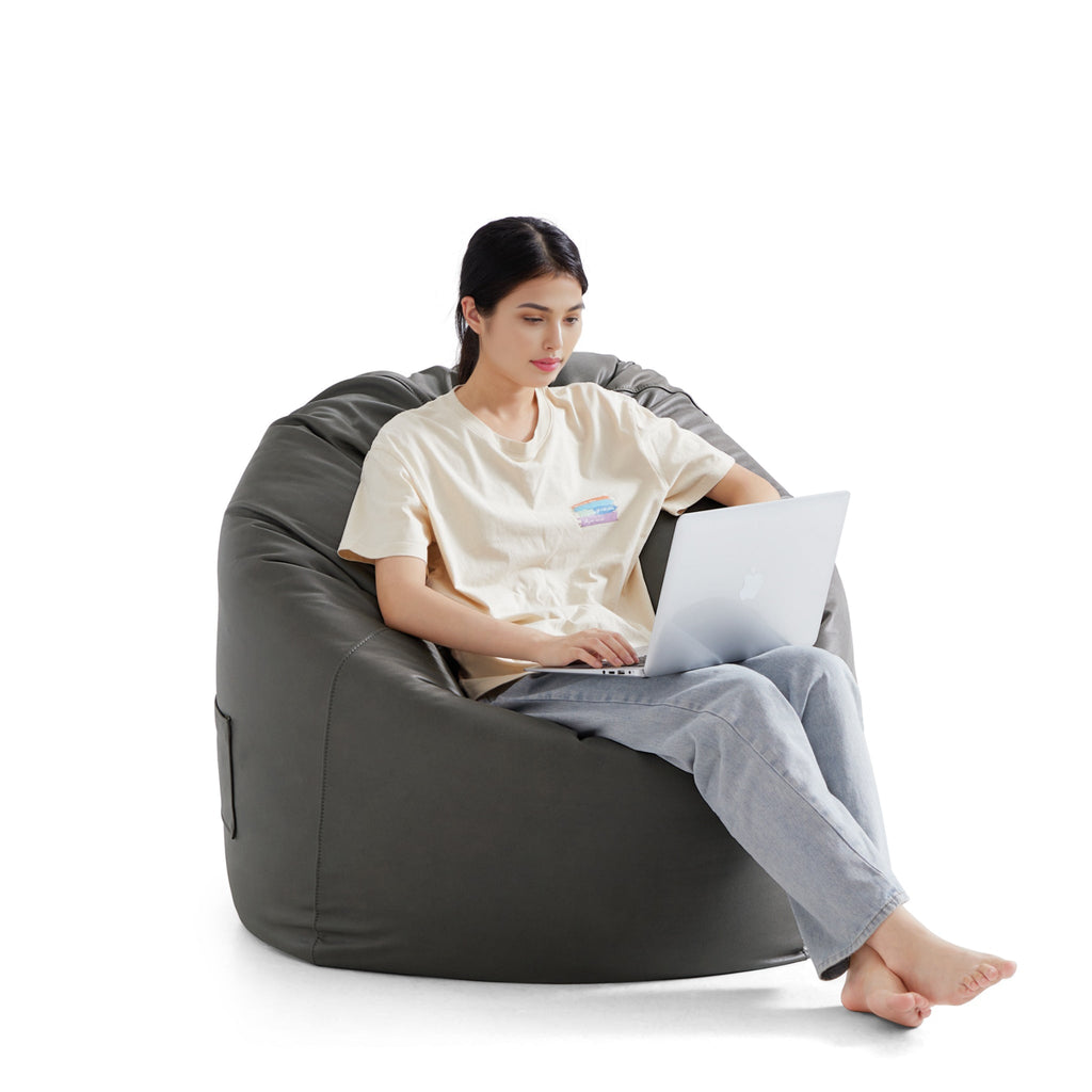 Pouf Litton en cuir gris