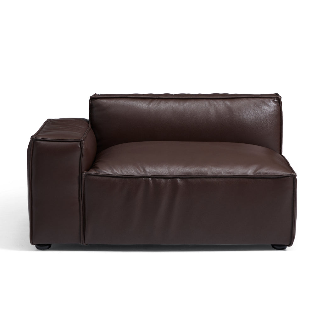 Canapé et pouf de luxe minimalistes en cuir marron foncé