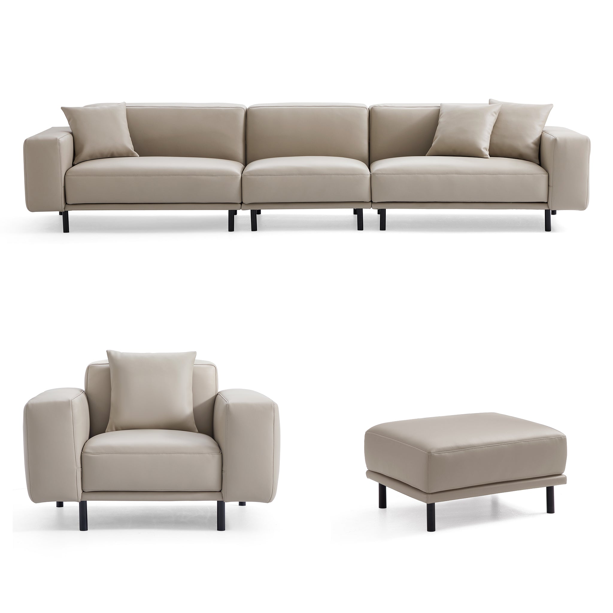 Canapé et pouf en cuir beige noble