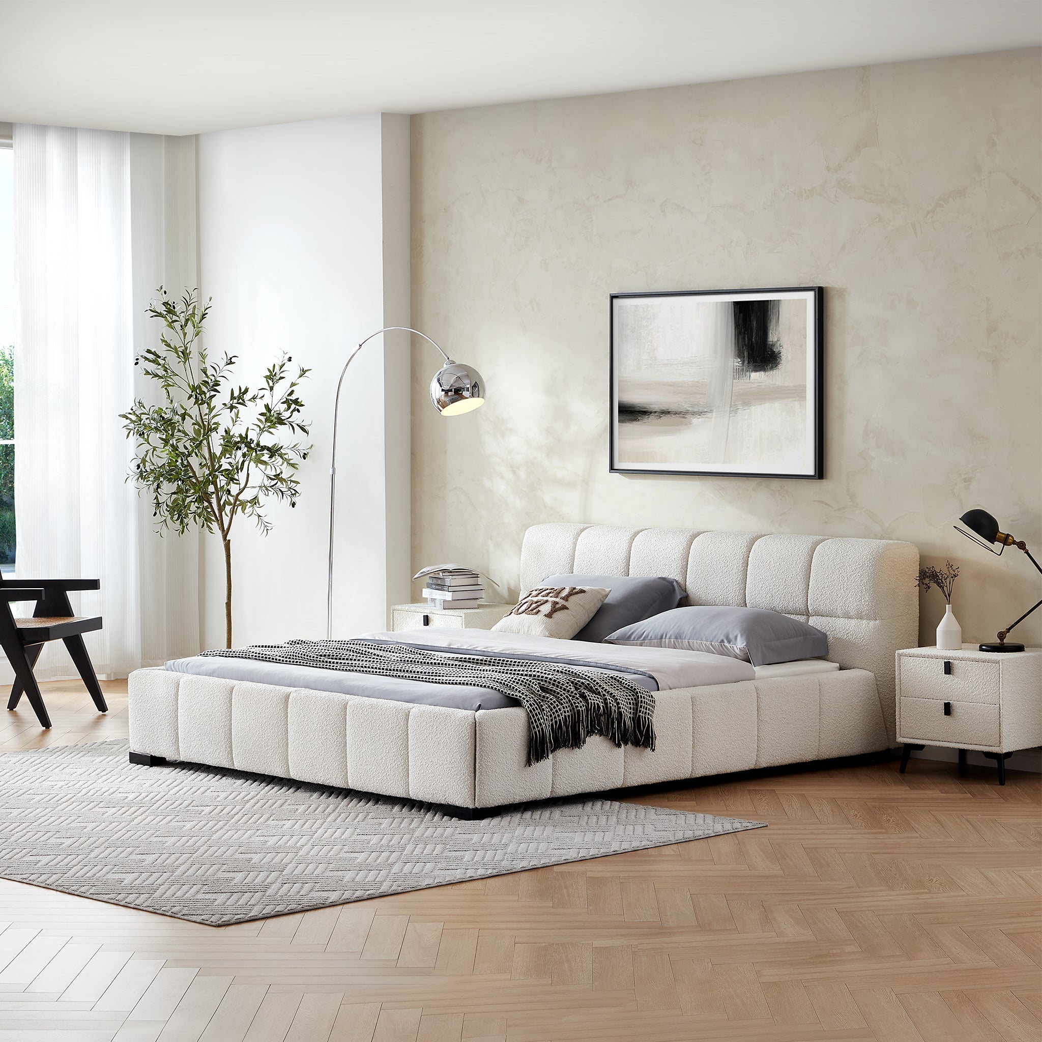 Lit en tissu bouclé moelleux