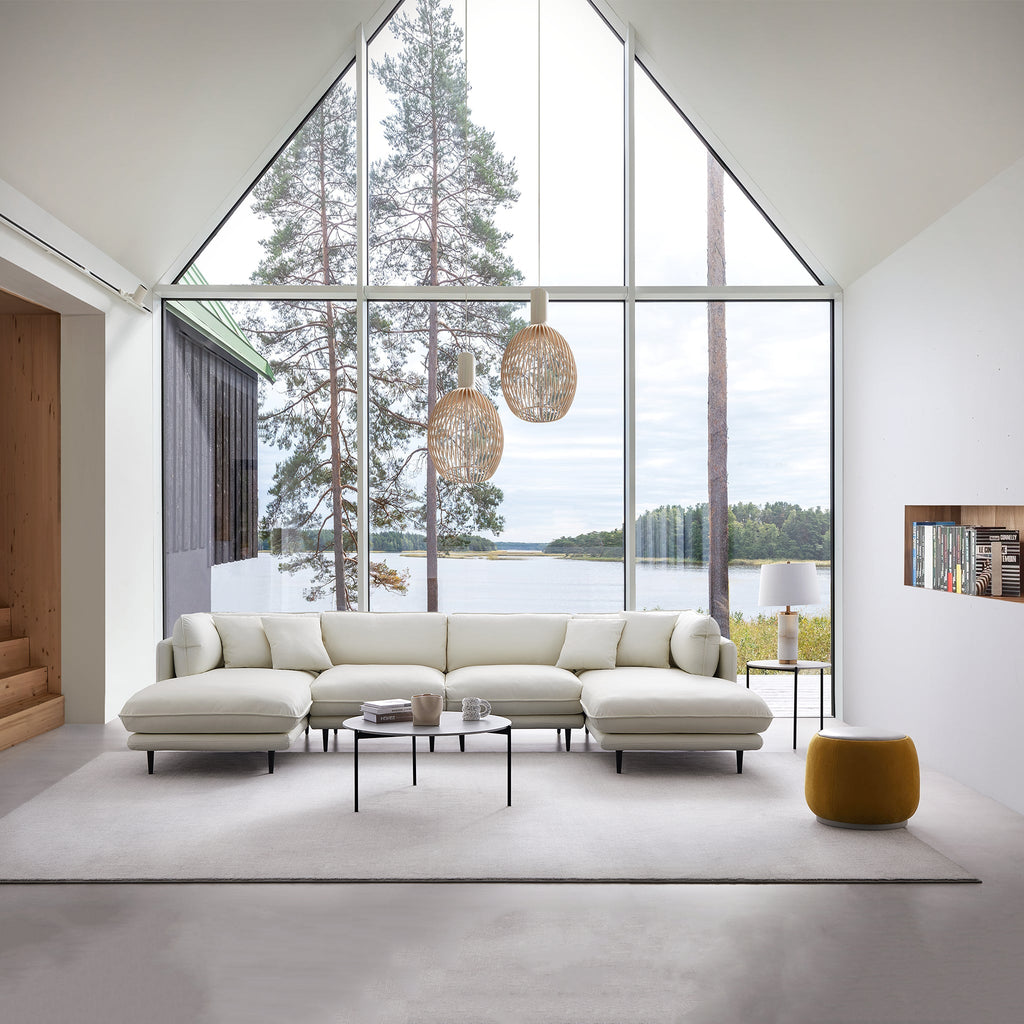 Canapé d'angle en U en cuir marron vanille