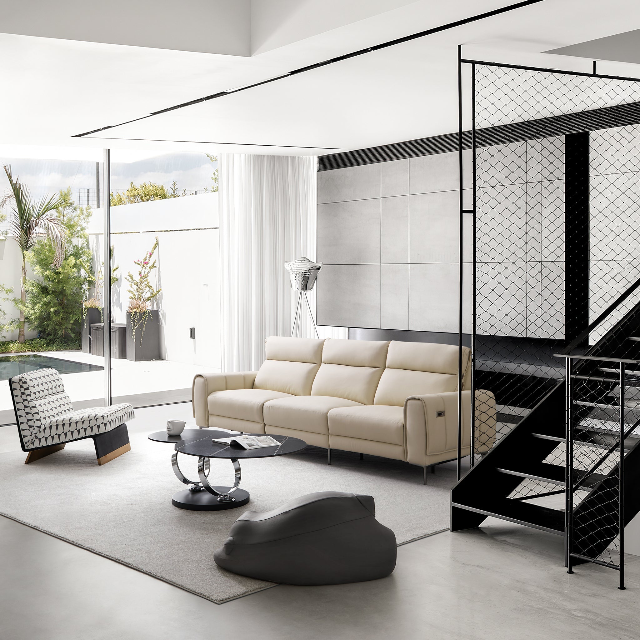 Canapé-lit inclinable électrique en cuir Louis