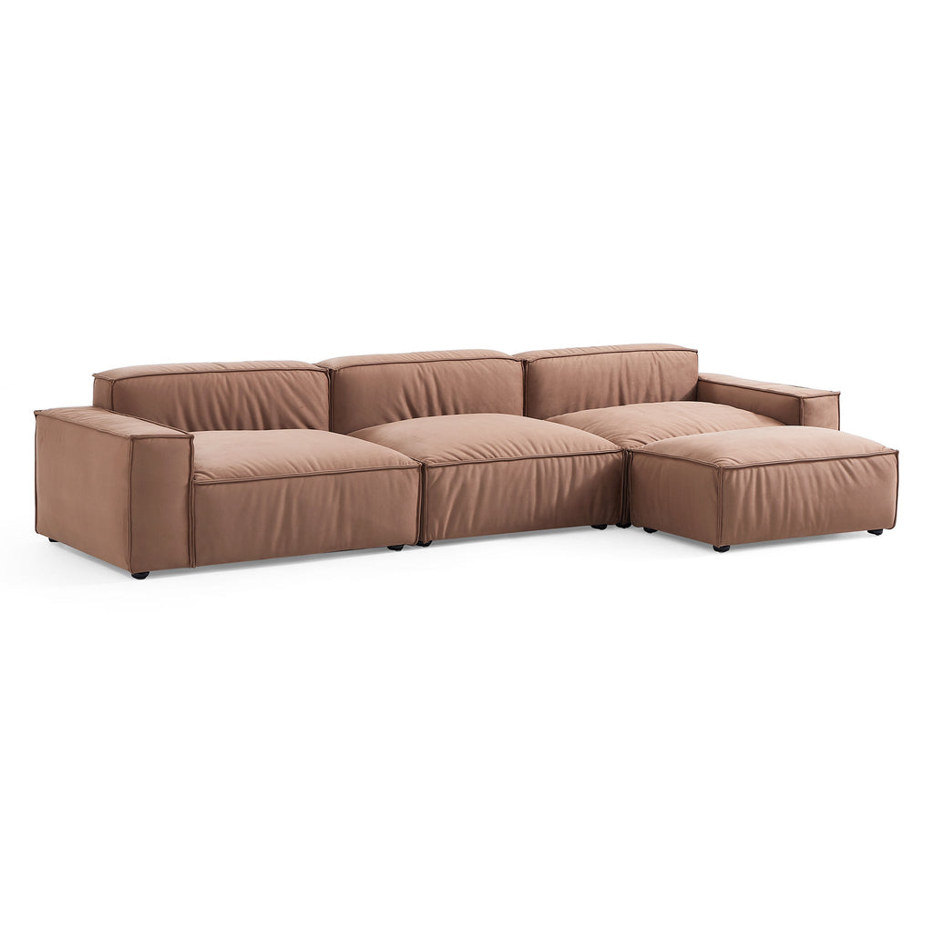 Canapé et pouf de luxe en tissu marron minimaliste