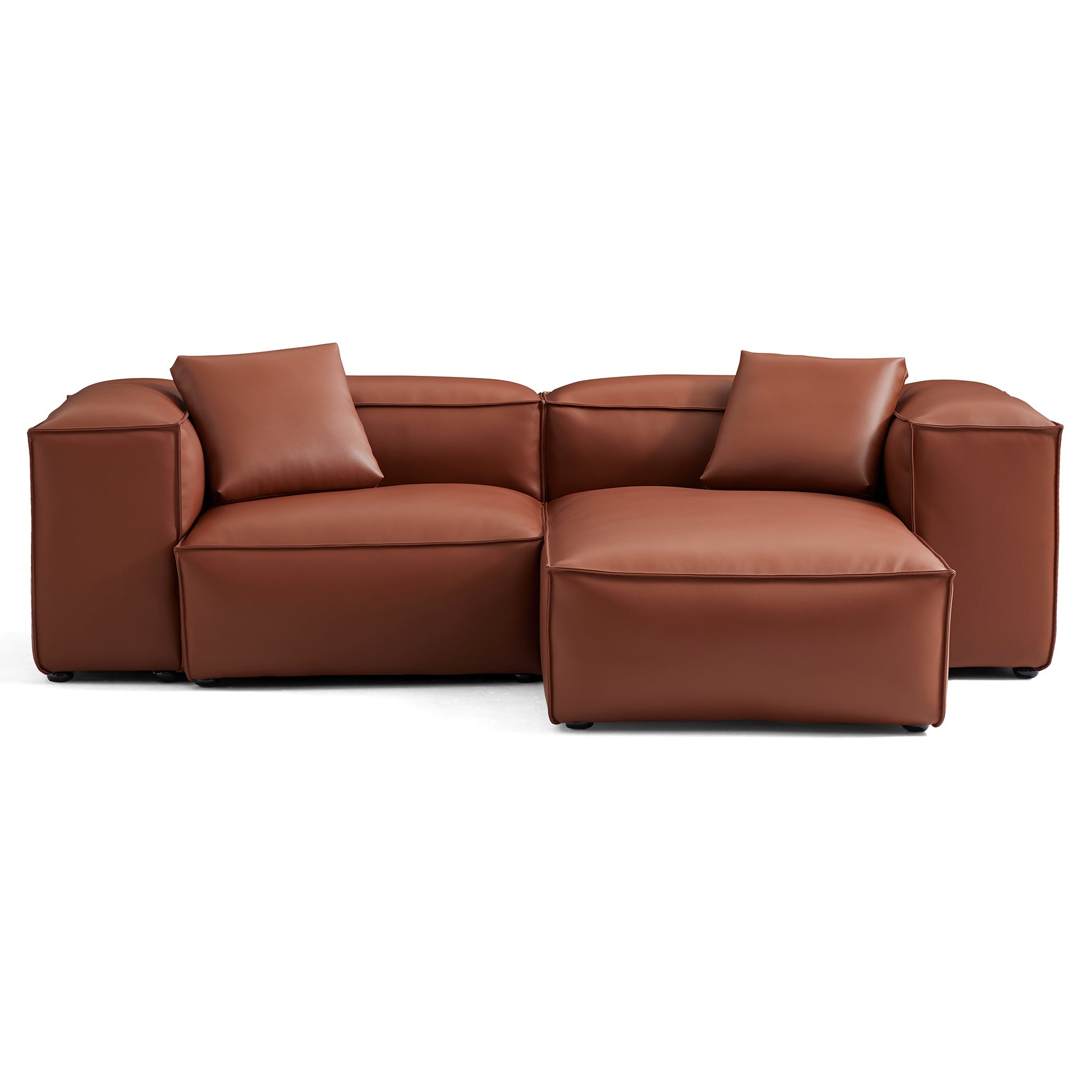 Canapé d'angle modulaire Cube en cuir véritable marron