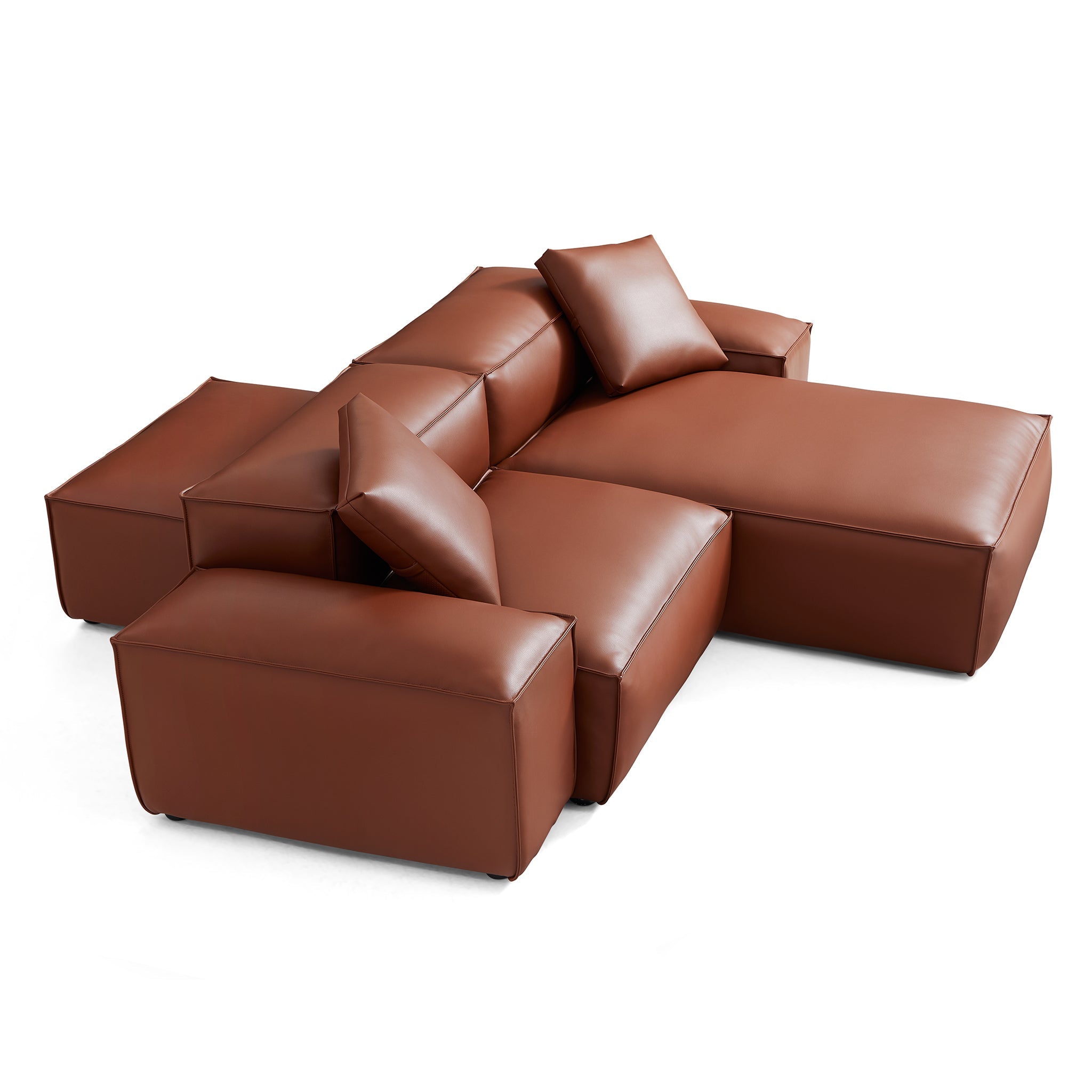 Canapé d'angle modulaire double face en cuir véritable marron Cube