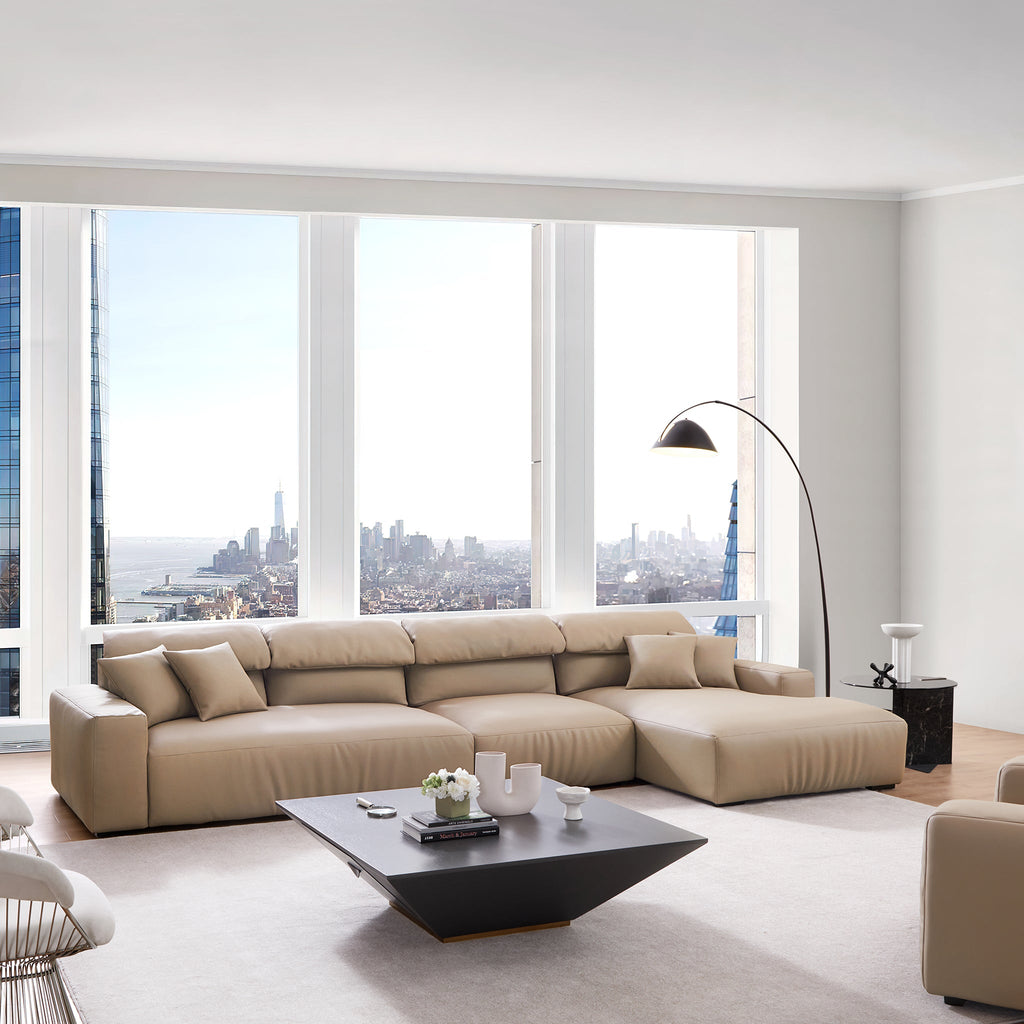 Canapé d'angle en cuir marron kaki