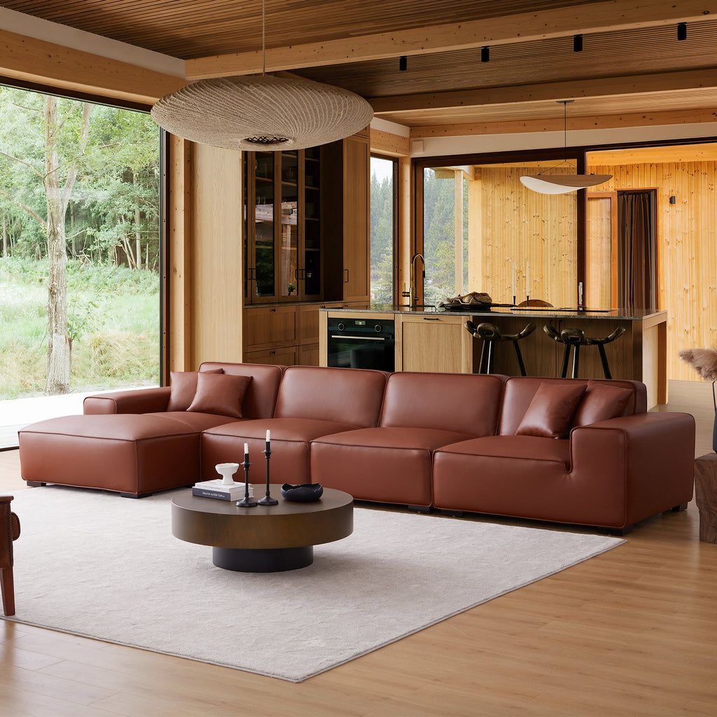 Canapé d'angle modulaire en cuir beige Domus