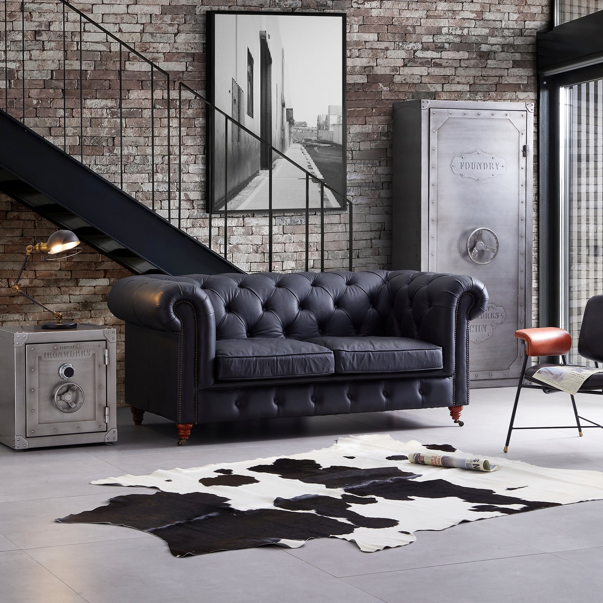 Canapé capitonné Chesterfield Durango en cuir pleine fleur