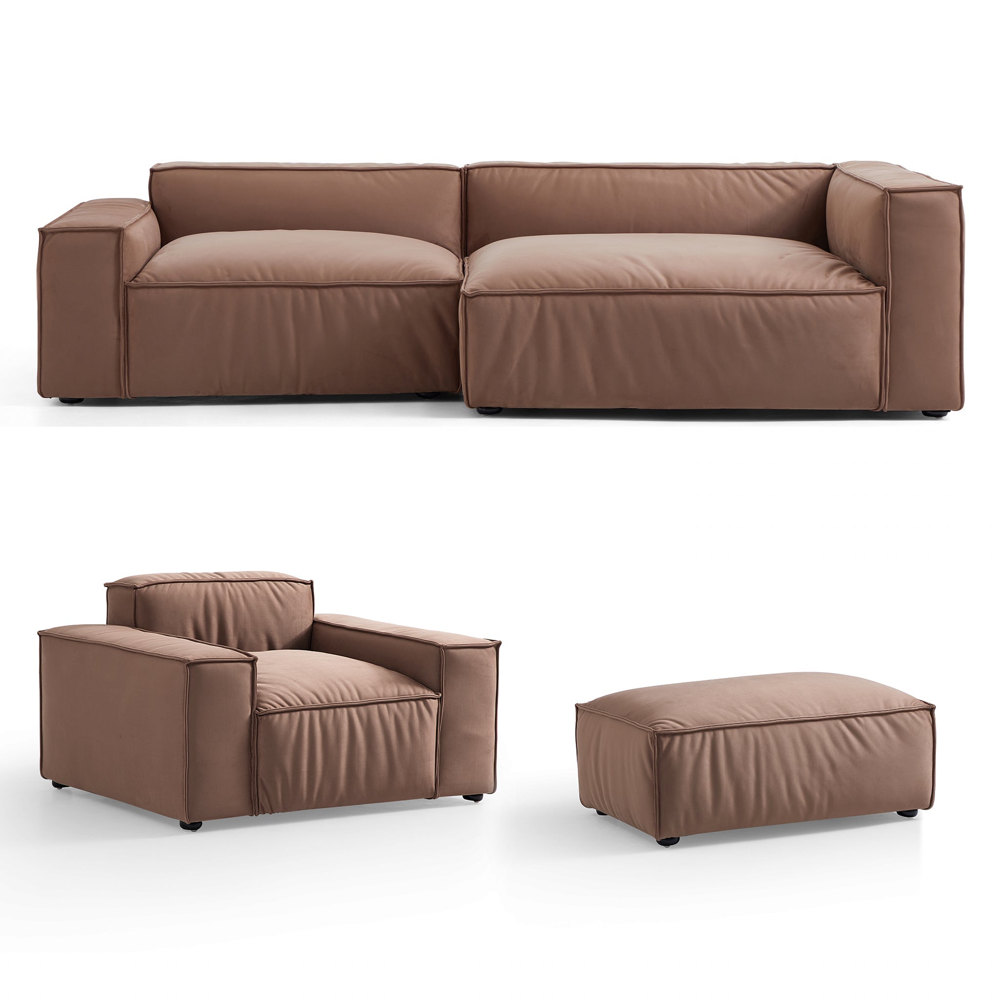 Ensemble de canapés d'angle de luxe minimaliste en tissu marron