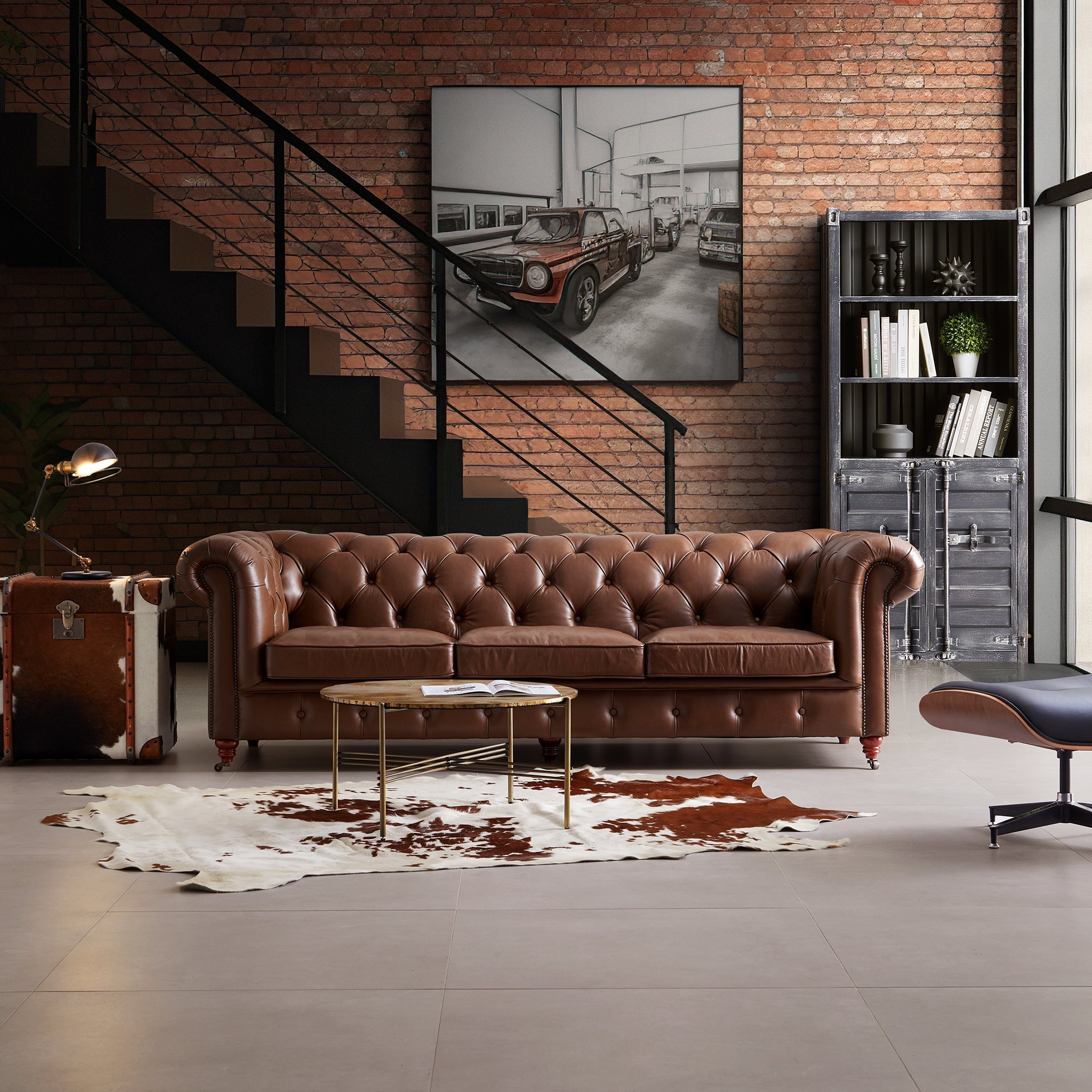 Canapé capitonné Chesterfield Durango en cuir pleine fleur