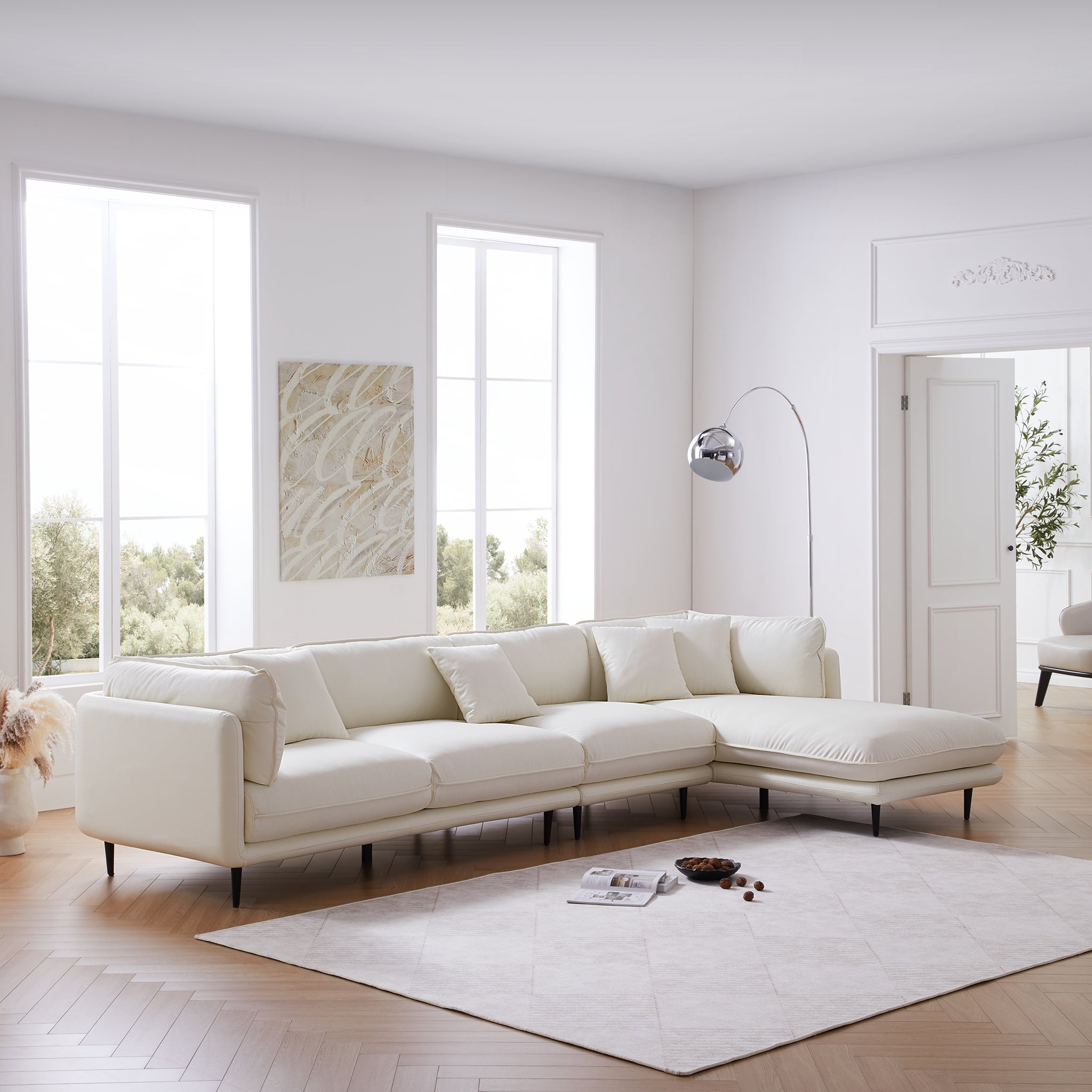 Canapé d'angle en cuir marron vanille