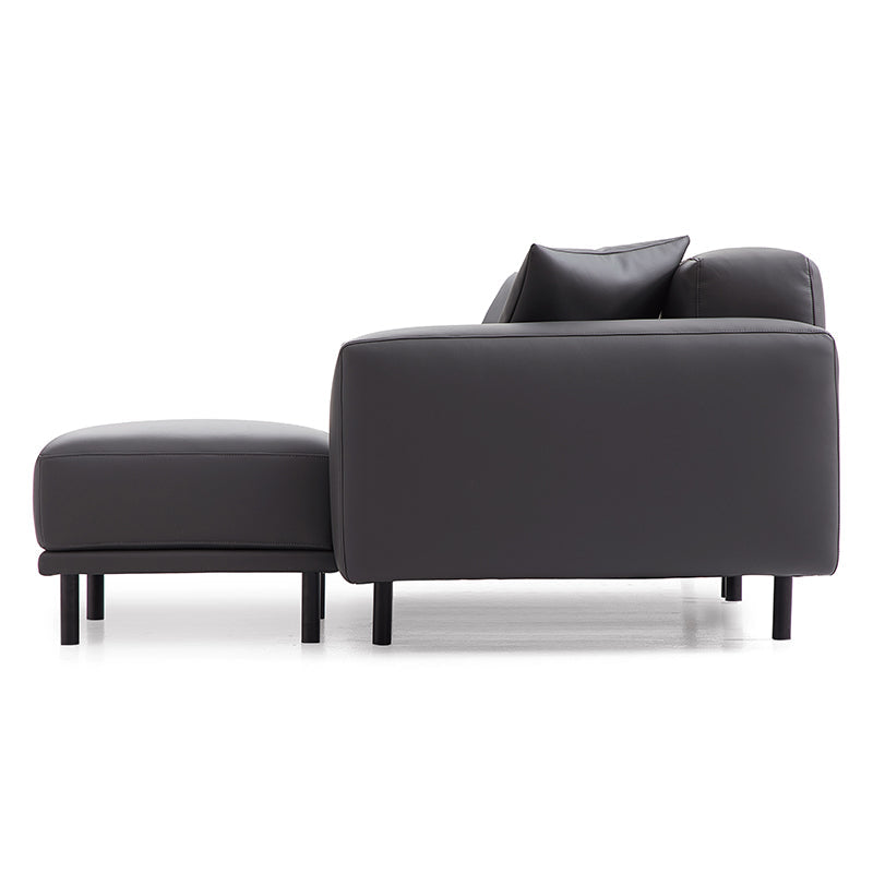 Canapé en cuir gris foncé noble avec pouf