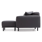 Canapé en cuir gris foncé noble avec pouf