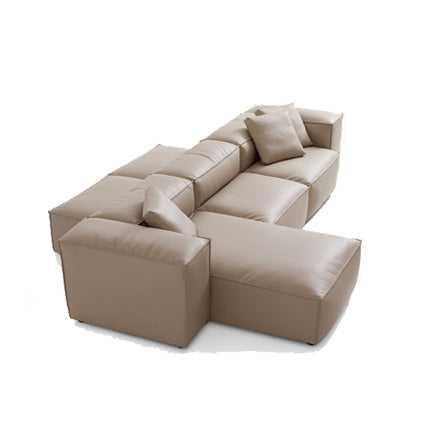 Canapé d'angle double face modulaire en cuir véritable kaki Cube