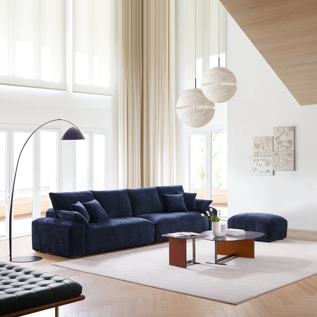 Le canapé et le pouf bleu marine Empress