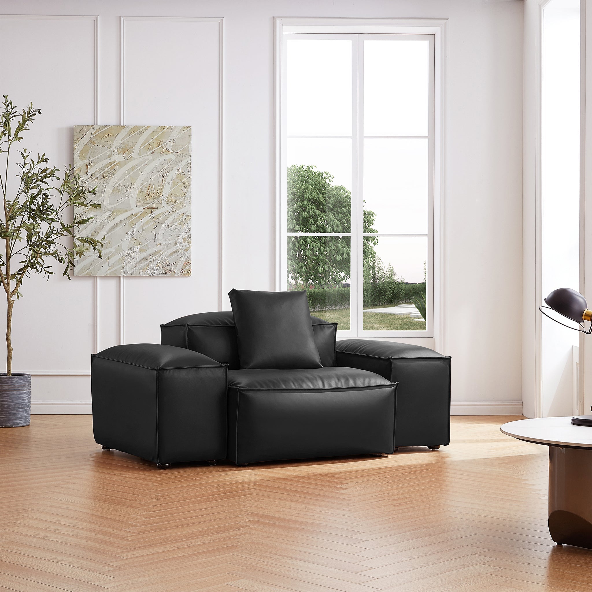 Fauteuil modulaire Cube en cuir véritable marron