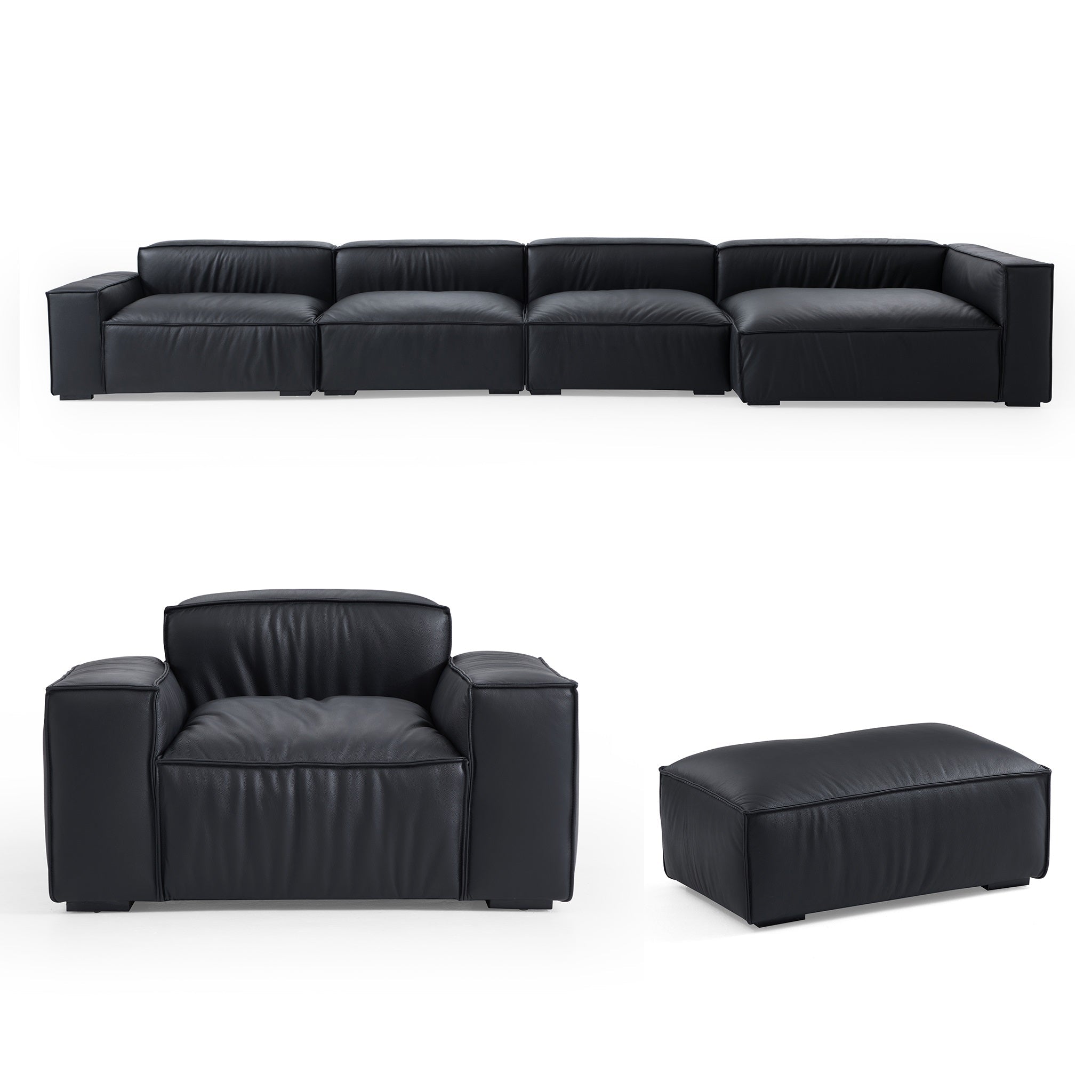 Ensemble de canapés sectionnels de luxe minimalistes en cuir noir