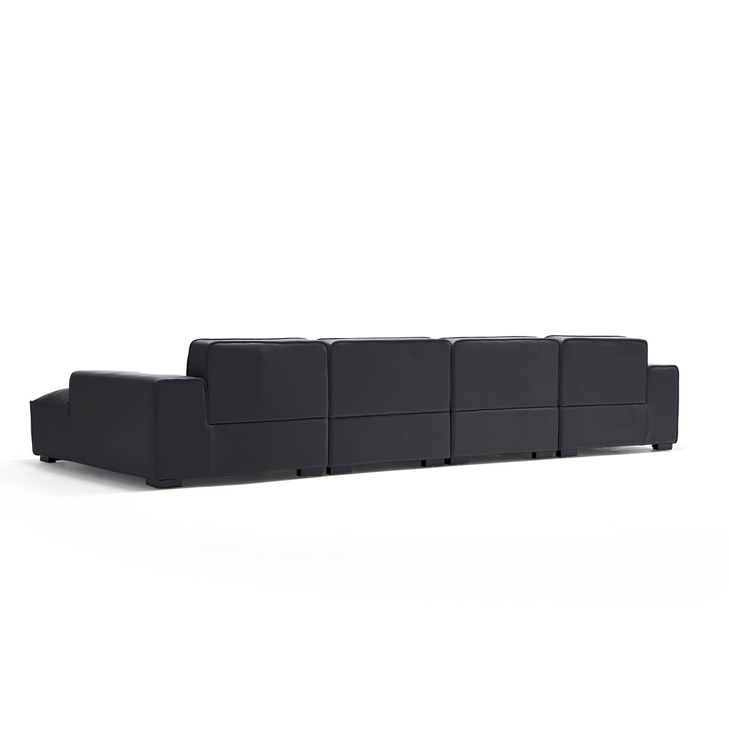 Canapé d'angle double modulaire en cuir noir Domus