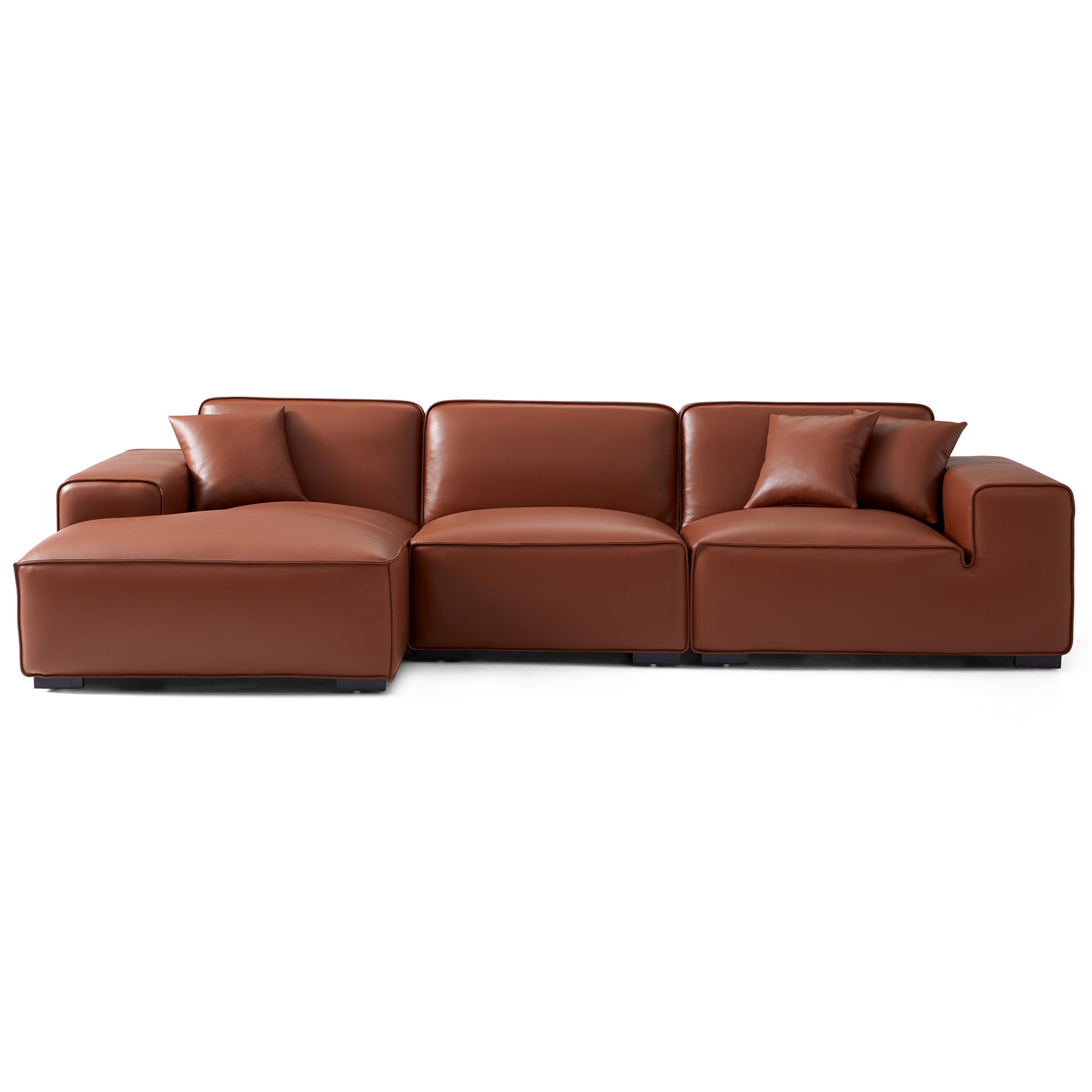 Canapé d'angle modulaire en cuir beige Domus