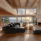 Canapé d'angle double face modulaire en cuir véritable kaki Cube